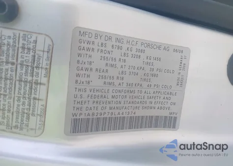 2009 Porsche Cayenne S z USA, uszkodzony, nr VIN WP1AB29P79LA41374